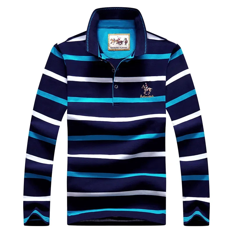 Classic Men's Striped Polo Cotton Shirt