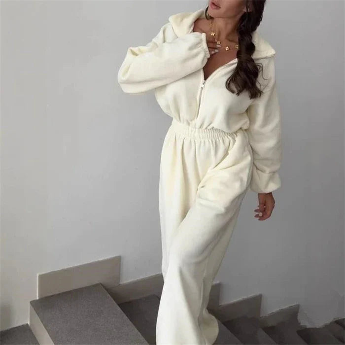 Ladies' Zip Up Hoodie Jumpsuit Outfit - BritishElegance