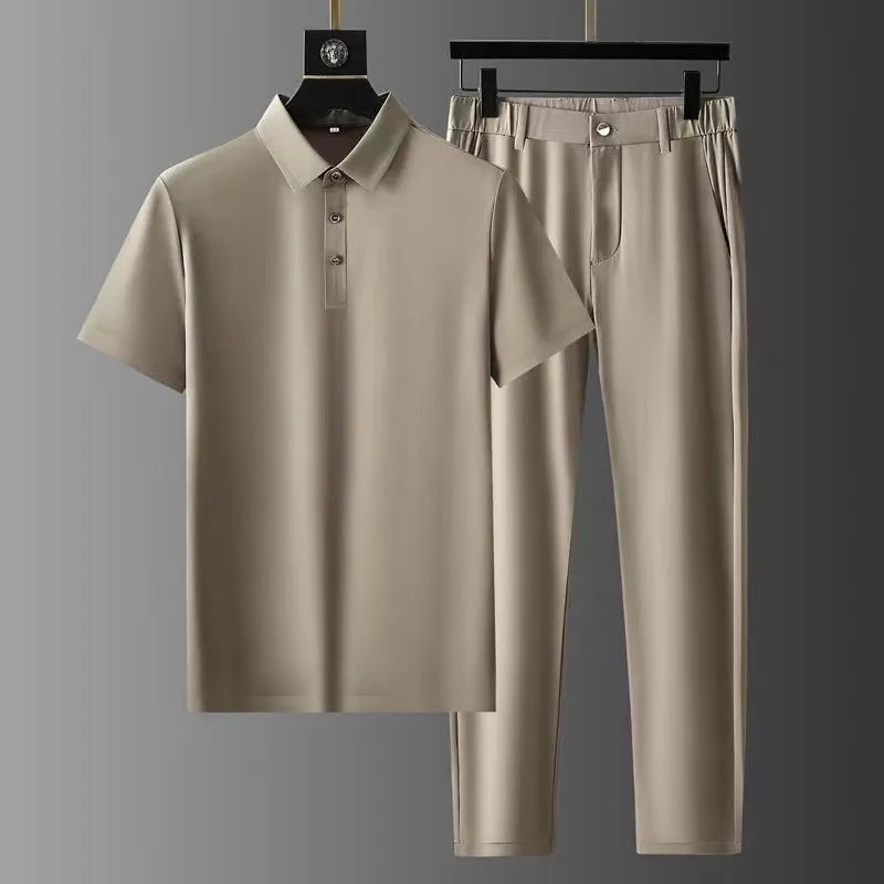 Slim Fit Men's Polo Shirt and Trousers 2-Piece Suit - BritishElegance