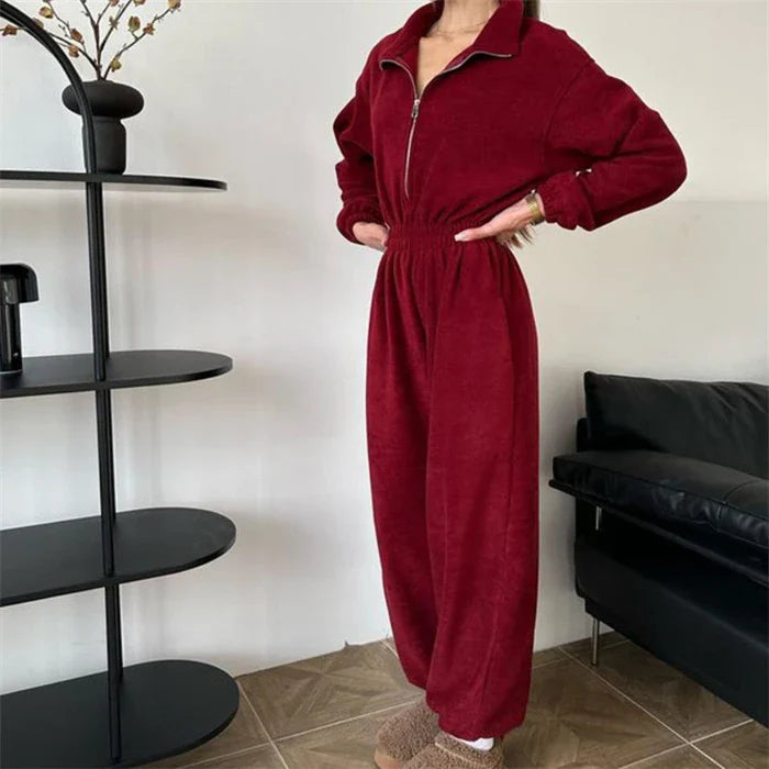 Ladies' Zip Up Hoodie Jumpsuit Outfit