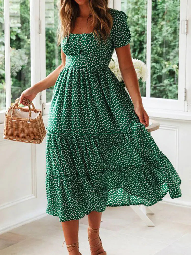 Classic Floral Long Sleeve Maxi Dress with High Slit - BritishElegance