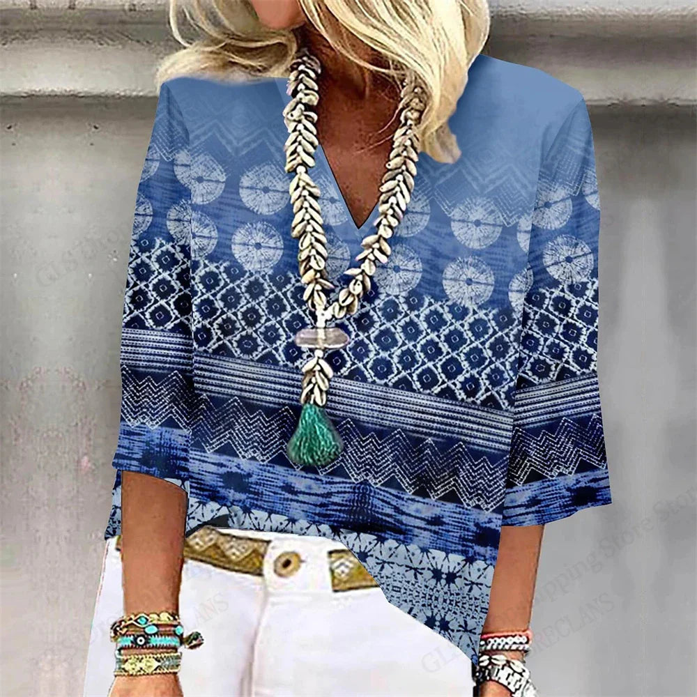 Relaxed Fit Floral V-Neck T-Shirt – Casual Summer Top