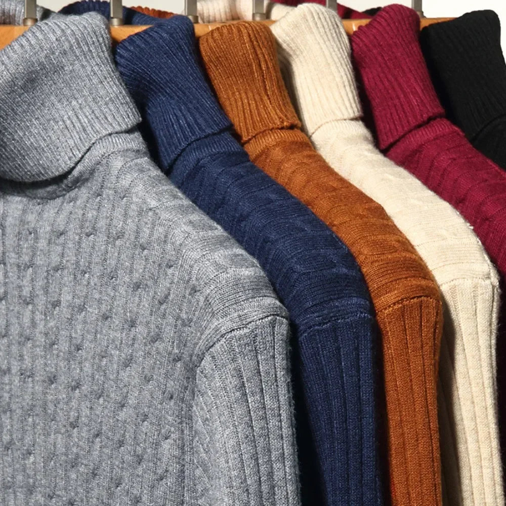 Classic Navy Blue Turtleneck Sweater - BritishElegance