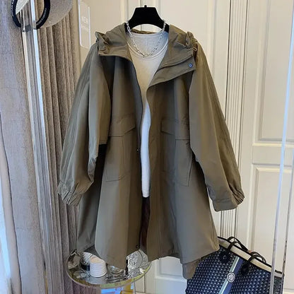 Relaxed Fit Long Hooded Coat for Women