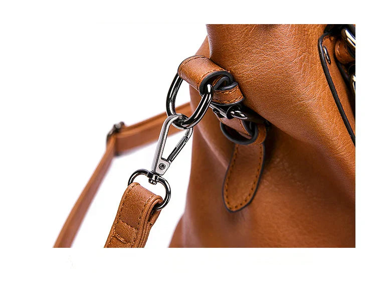 ERATO - Large capacity vintage soft leather hand bag with shoulder strap