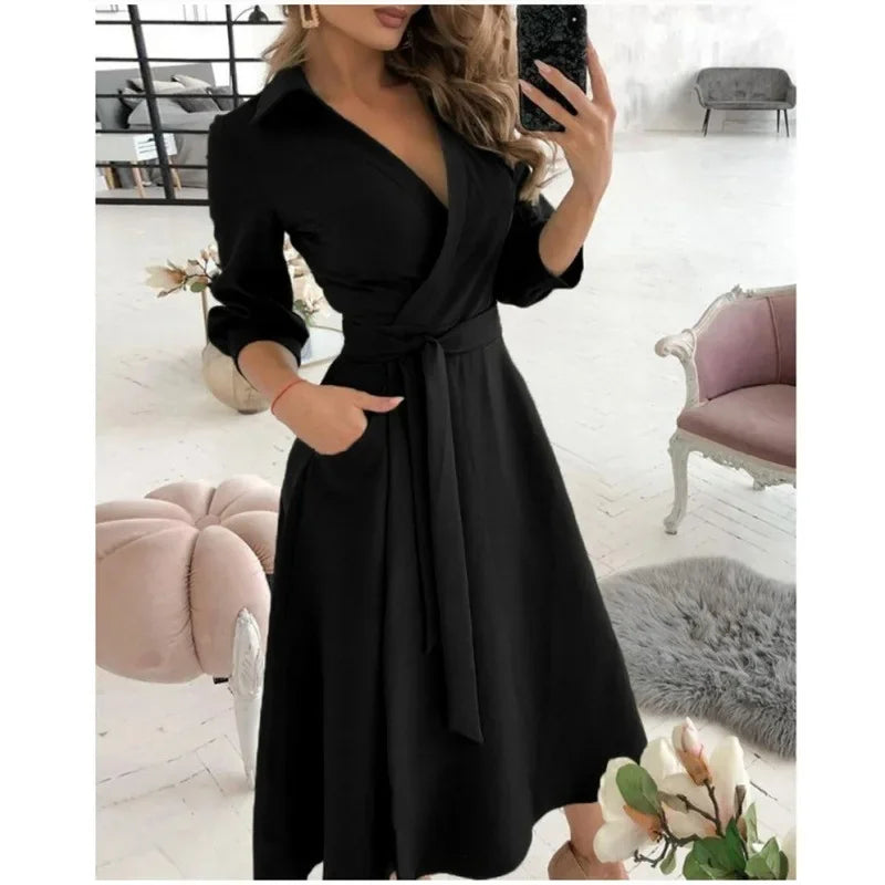 Elegant Long Sleeve Wrap Dress