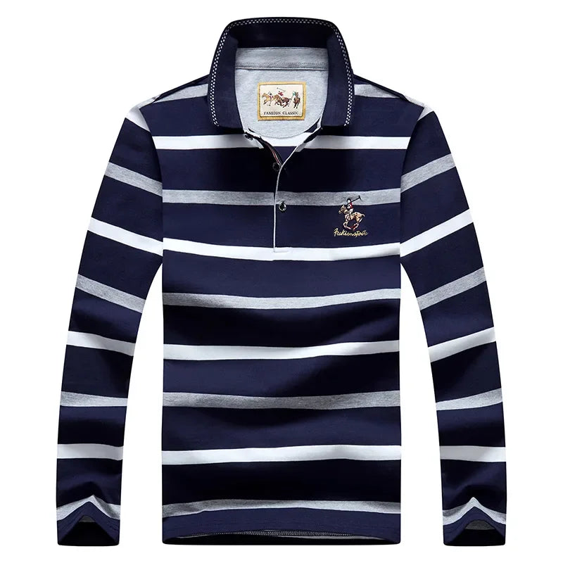 Classic Men's Striped Polo Cotton Shirt