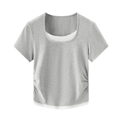Fashionable Faux Crop Top – Flattering V-Neck Tee