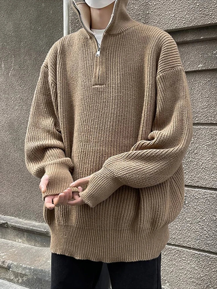 Retro Half-Zip Crew Neck Pullover Sweater Men