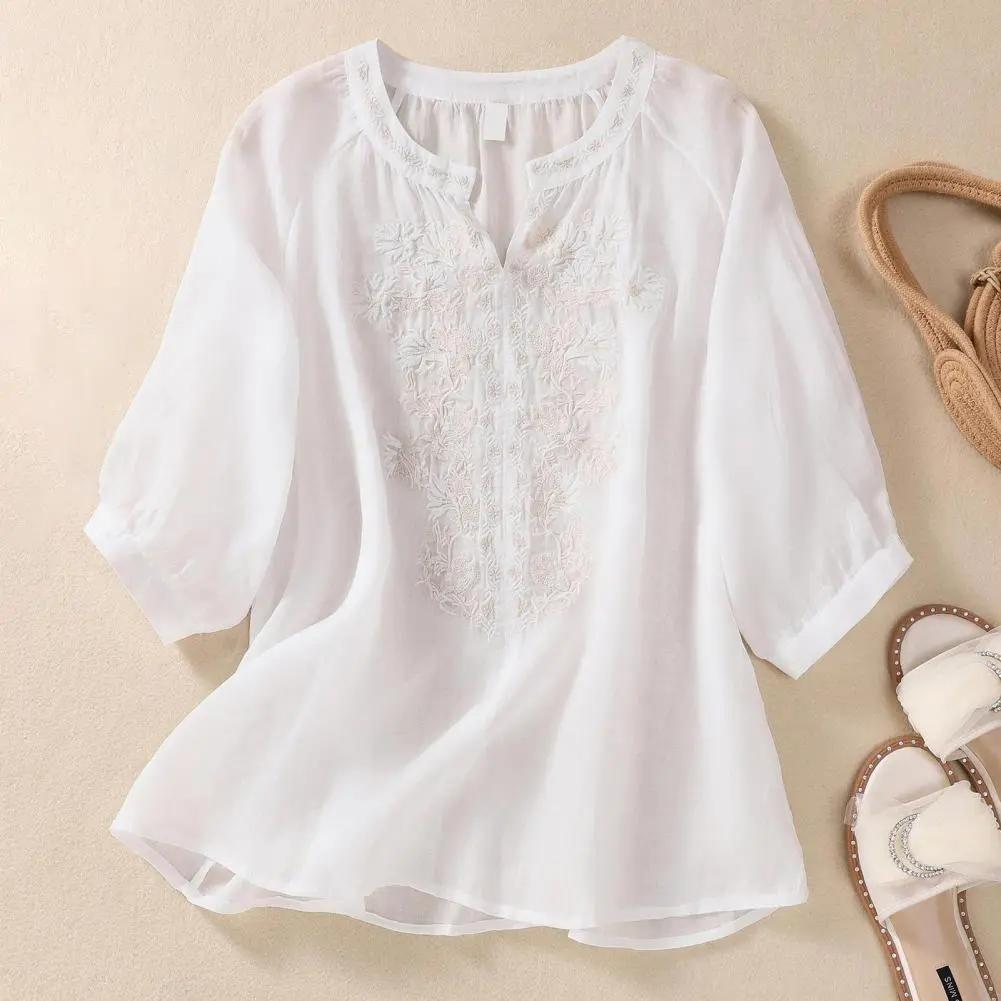 Embroidered Chiffon Boho Blouse | Lightweight Flowy Summer Top