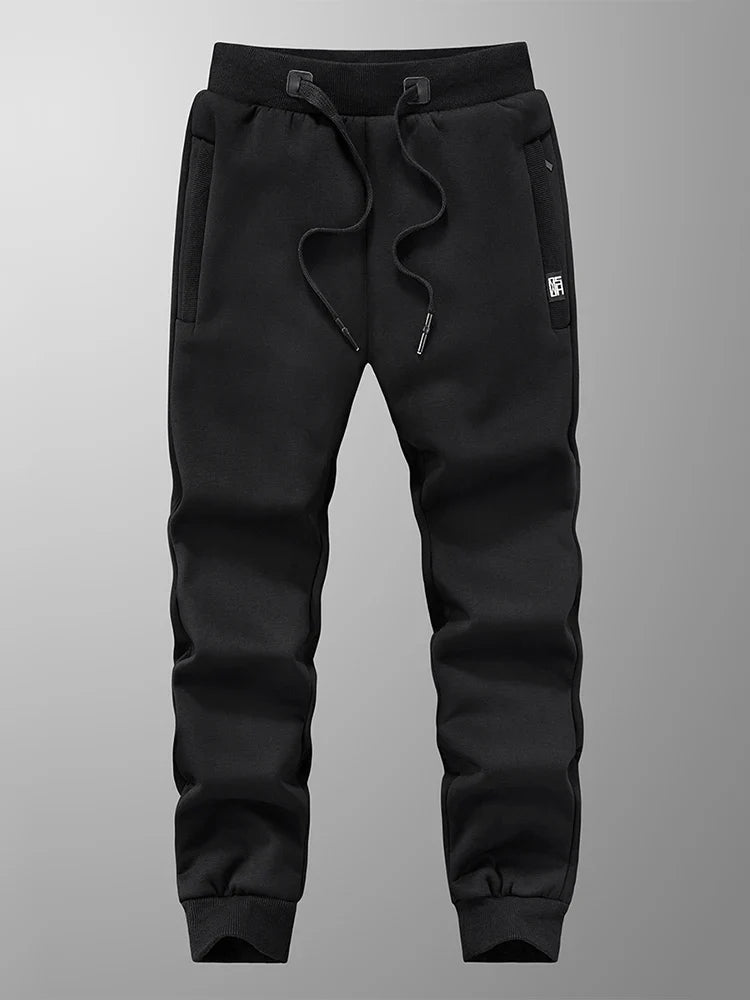 Warm Men's Fleece Jogger Pants with Zip Pockets