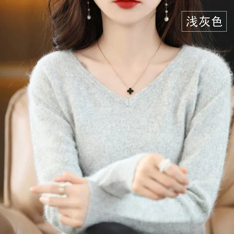 Luxury Soft Cashmere V-Neck Sweater for Women