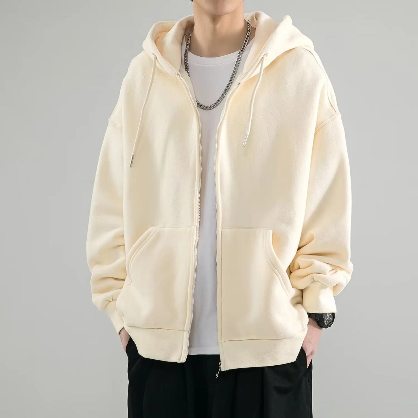 Relaxed Fit Men's Zip Up Hooded Sweater