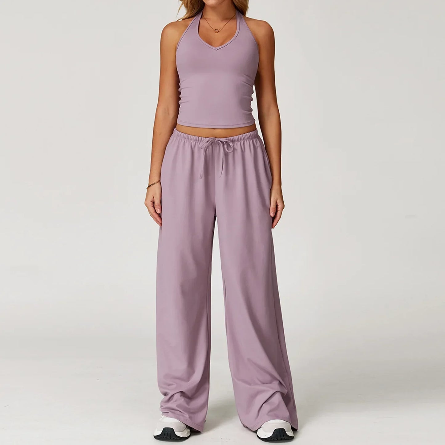 Women's Breathable Ribbed Tank & Elastic Waist Pants