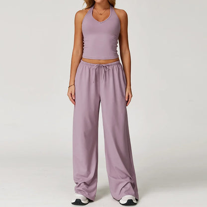 Women's Breathable Ribbed Tank & Elastic Waist Pants
