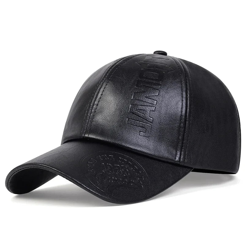 Classic Brown Leather Baseball Cap - Adjustable Fit