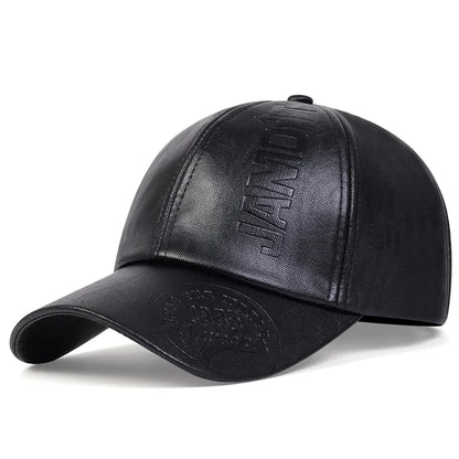 Classic Brown Leather Baseball Cap - Adjustable Fit