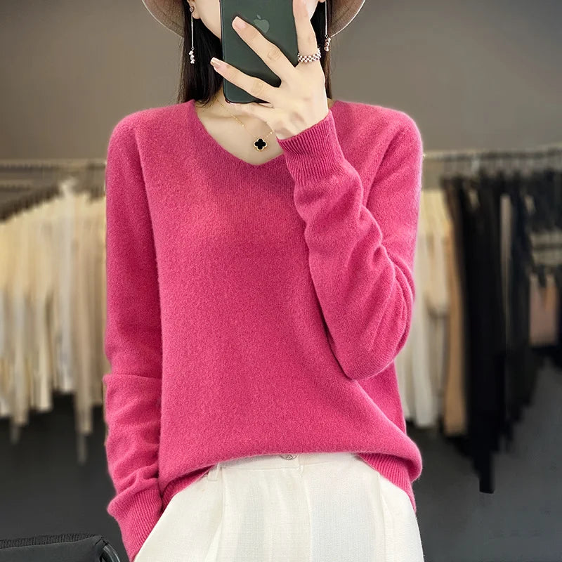 Warm Australian Merino Wool V-Neck Sweater