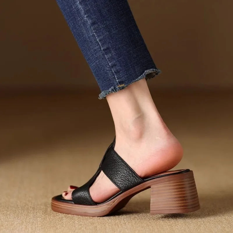 Unique Leather Buckle Flat Sandals