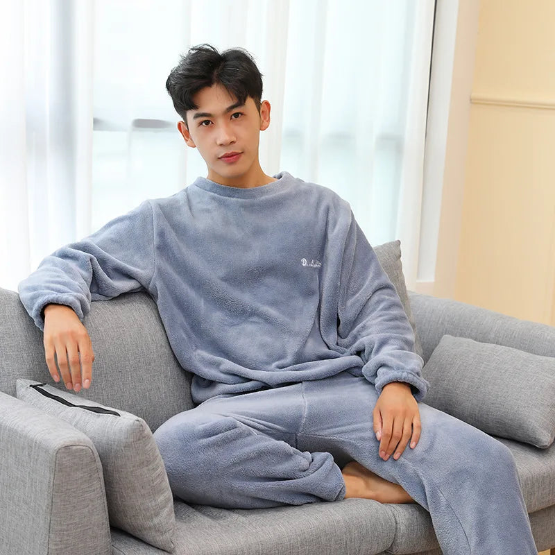 Plush Red Soft 2-Piece Pajama Set for Men - BritishElegance