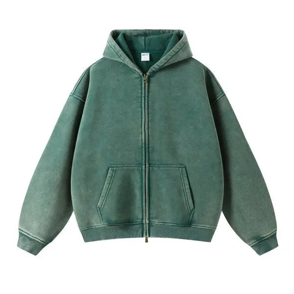Fashionable Distressed Full Zip Street Hoodie