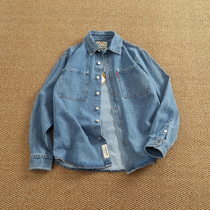 Classic Distressed Cotton Men's Denim Jacket Shirt