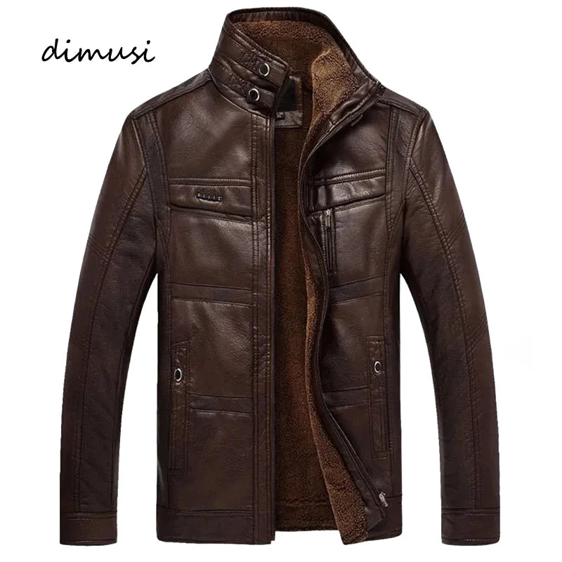 Men's Faux Leather Warm Winter Coat - BritishElegance