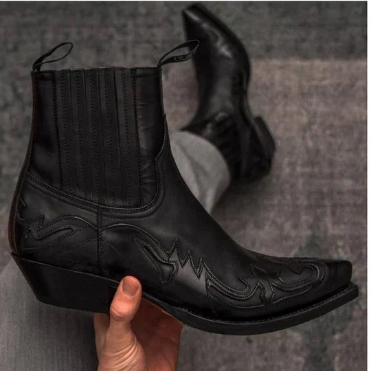 Rugged Men's Leather Cowboy Boots - Modern Western Style - BritishElegance