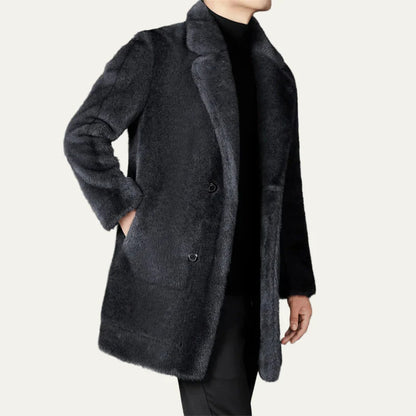 Men’s Double Breasted Faux Fur Mid Length Coat