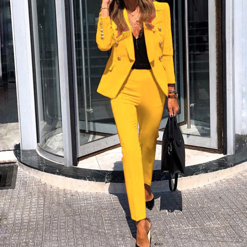 Stylish Women's Suit Jacket and Pants Set - BritishElegance