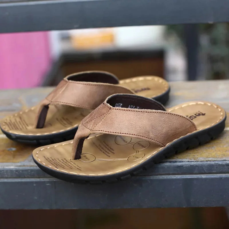 Comfortable Mens Leather Sandals - Soft and Slip Resistant