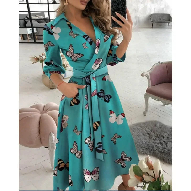 Elegant Long Sleeve Wrap Dress - BritishElegance