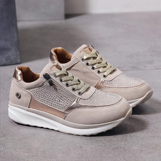 StrideEase – Neutral Platform Sneakers with Zipper & Metallic Trim