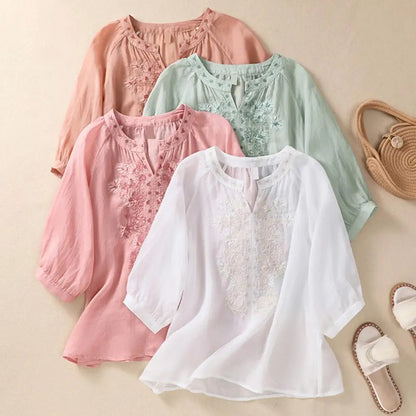 Relaxed Fit Cotton Blend Women's Blouse - BritishElegance