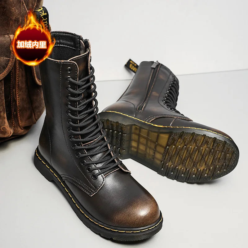Warm Insulated Leather Knee High Winter Boots UK