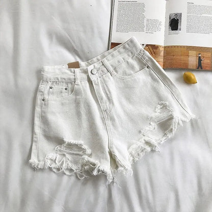 Ripped High Waist Distressed Denim Shorts