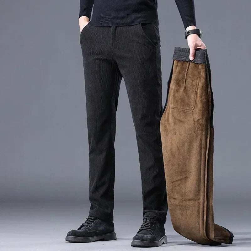 Men's Soft Cord Fleece Work Pants Slim Fit Style