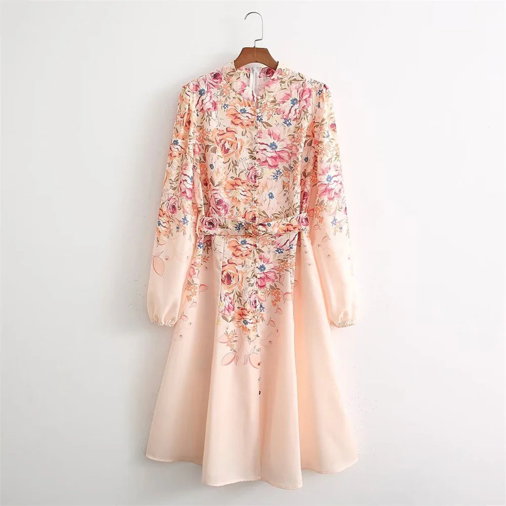 Casual Long Sleeve Belted Shirt Dress - BritishElegance