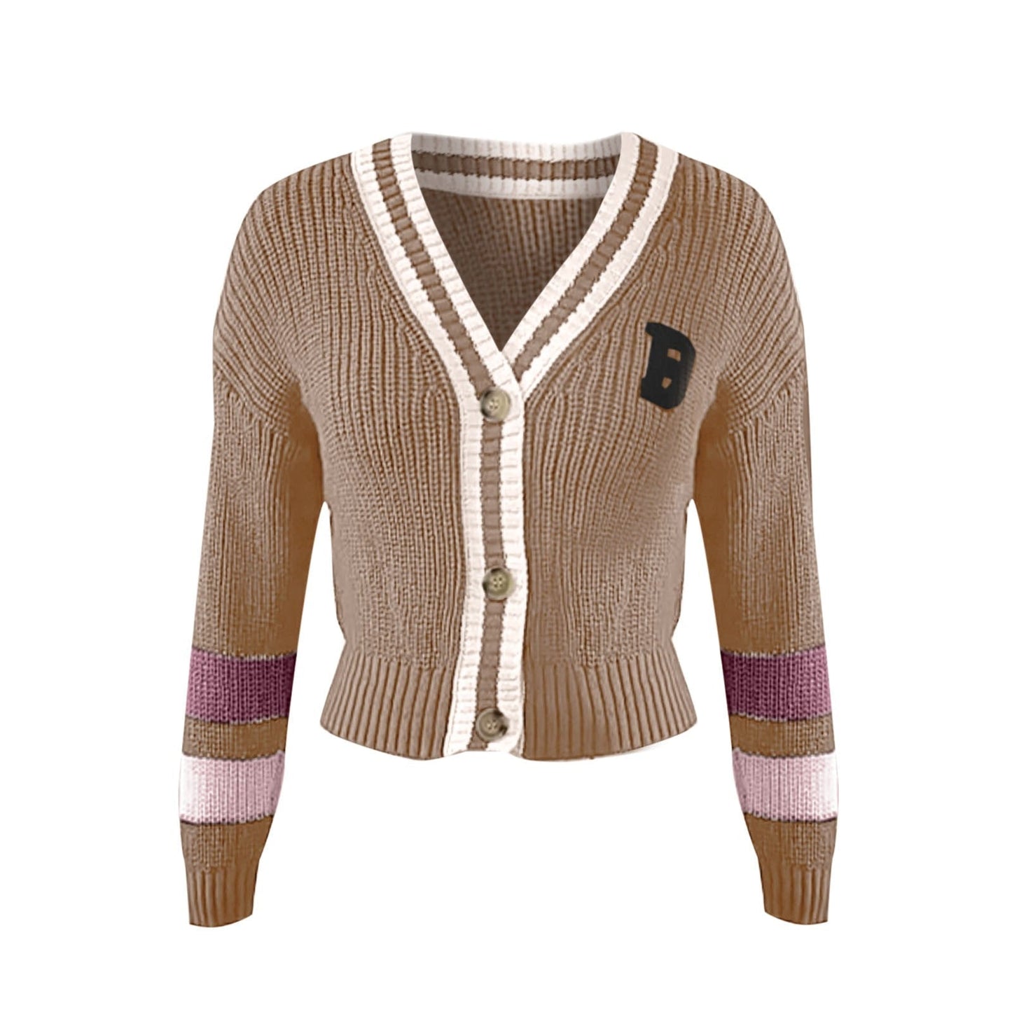 Warm Women's V-Neck Striped Knit Sweater - BritishElegance