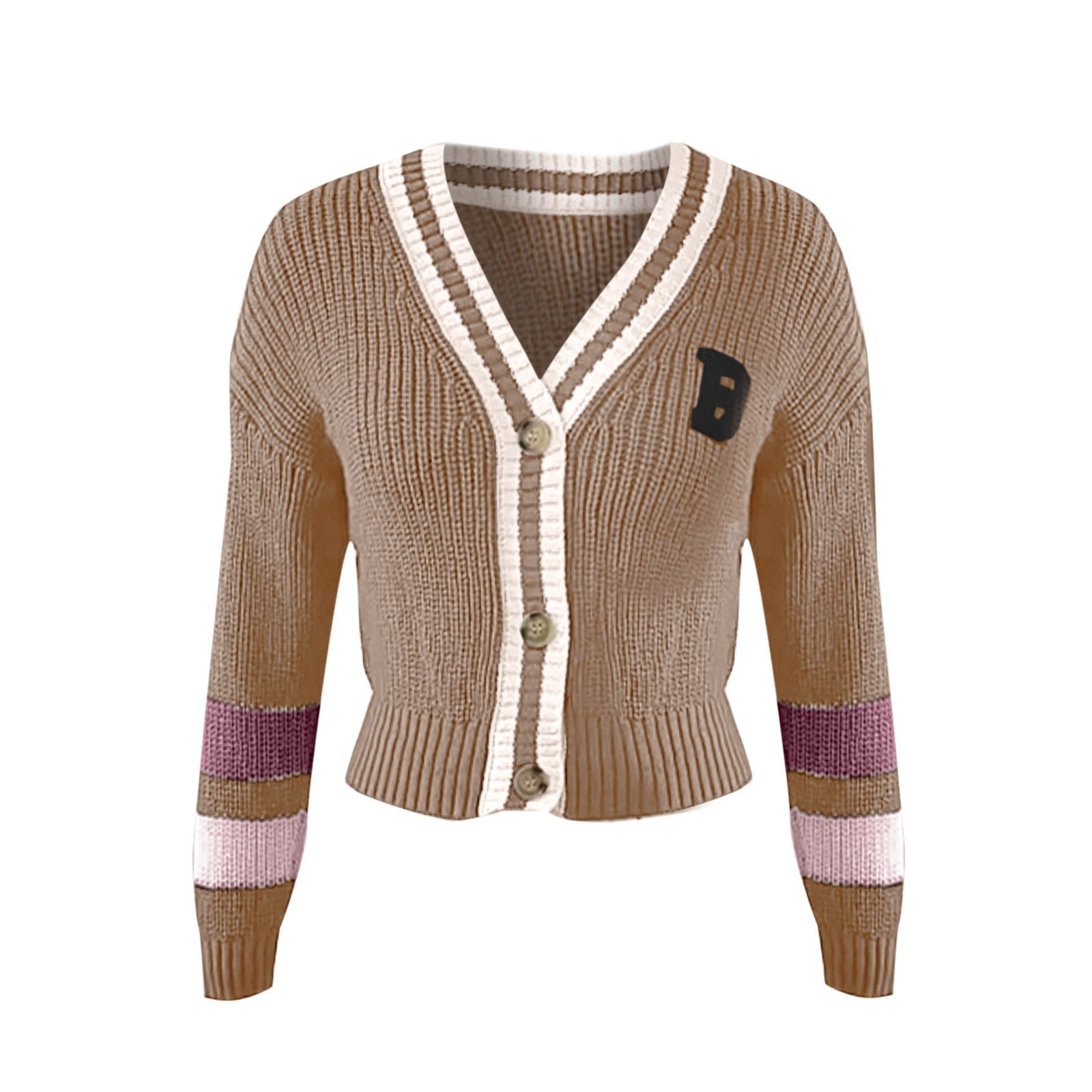Warm Women's V-Neck Striped Knit Sweater - BritishElegance