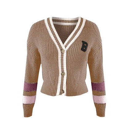 Warm Women's V-Neck Striped Knit Sweater