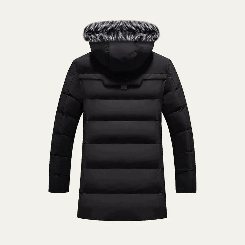 Men’s Quilted Hooded Parka with Faux Fur Trim