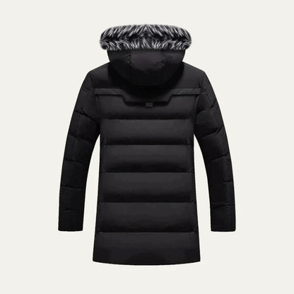 Men’s Quilted Hooded Parka with Faux Fur Trim