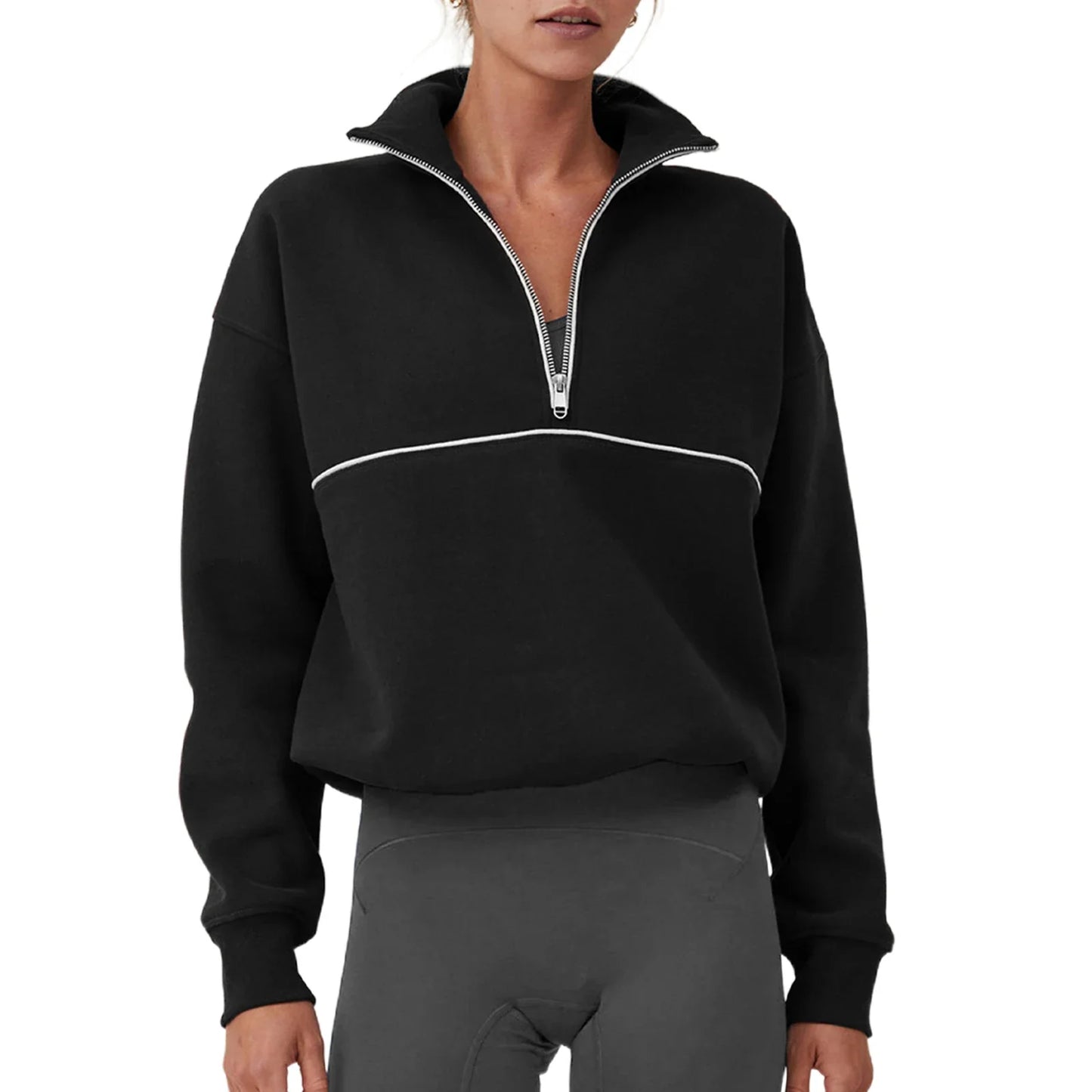 Casual Oversized Half Zip Sweatshirt – Comfortable Long Sleeve