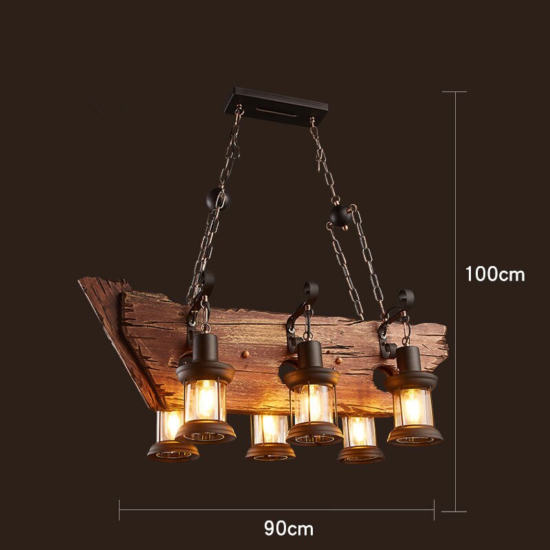 Rustic Metal Wood LED Ceiling Lamp