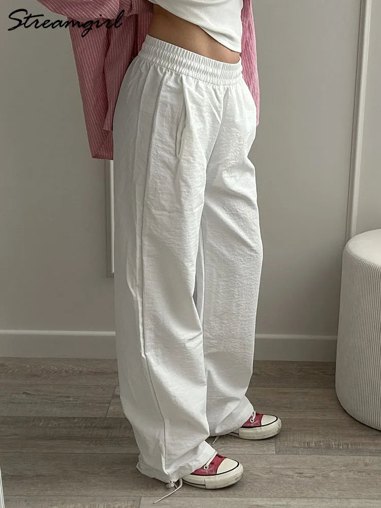 Comfortable High Waist White Jogger Pants - BritishElegance