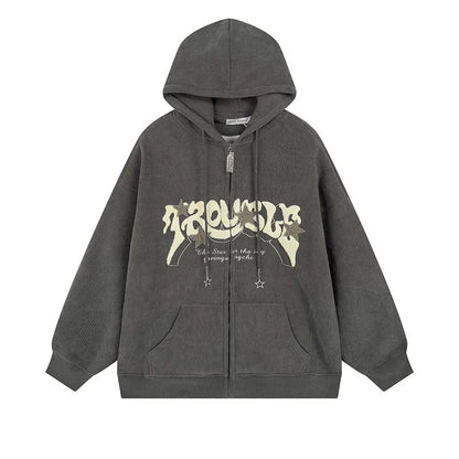 Casual Women's Oversized Embroidered Zip Hoodie