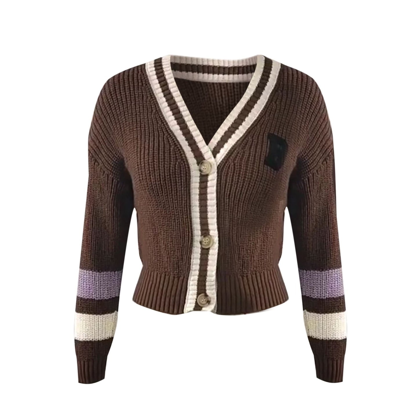 Warm Women's V-Neck Striped Knit Sweater