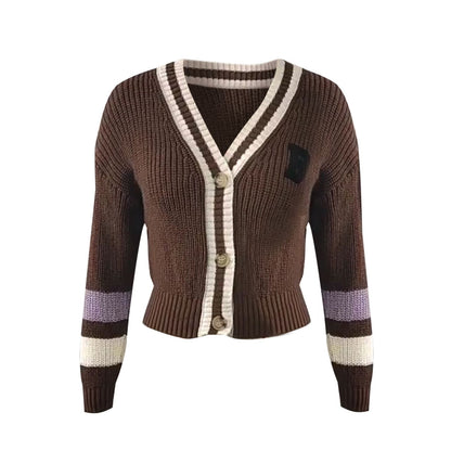 Warm Women's V-Neck Striped Knit Sweater