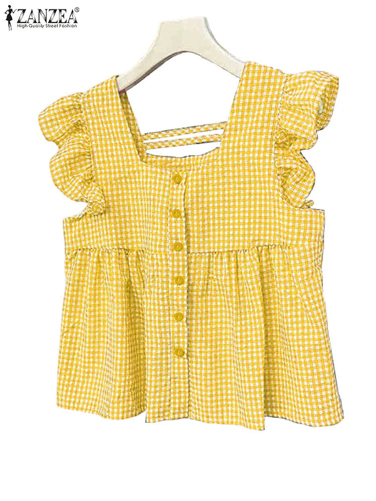 Chic Checked Off Shoulder Summer Top